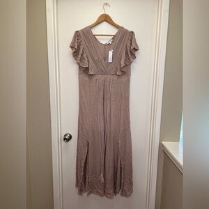 Baltic Born Boho Maxi Dress NWT | Mauve Flutter Sleeve Crochet Lace Dress L